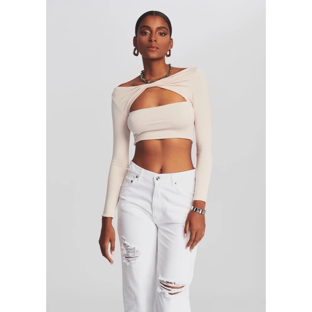 Retrofete SEROYA Women’s Ellis Top Cropped Size Small Off White Cream Knit Twist